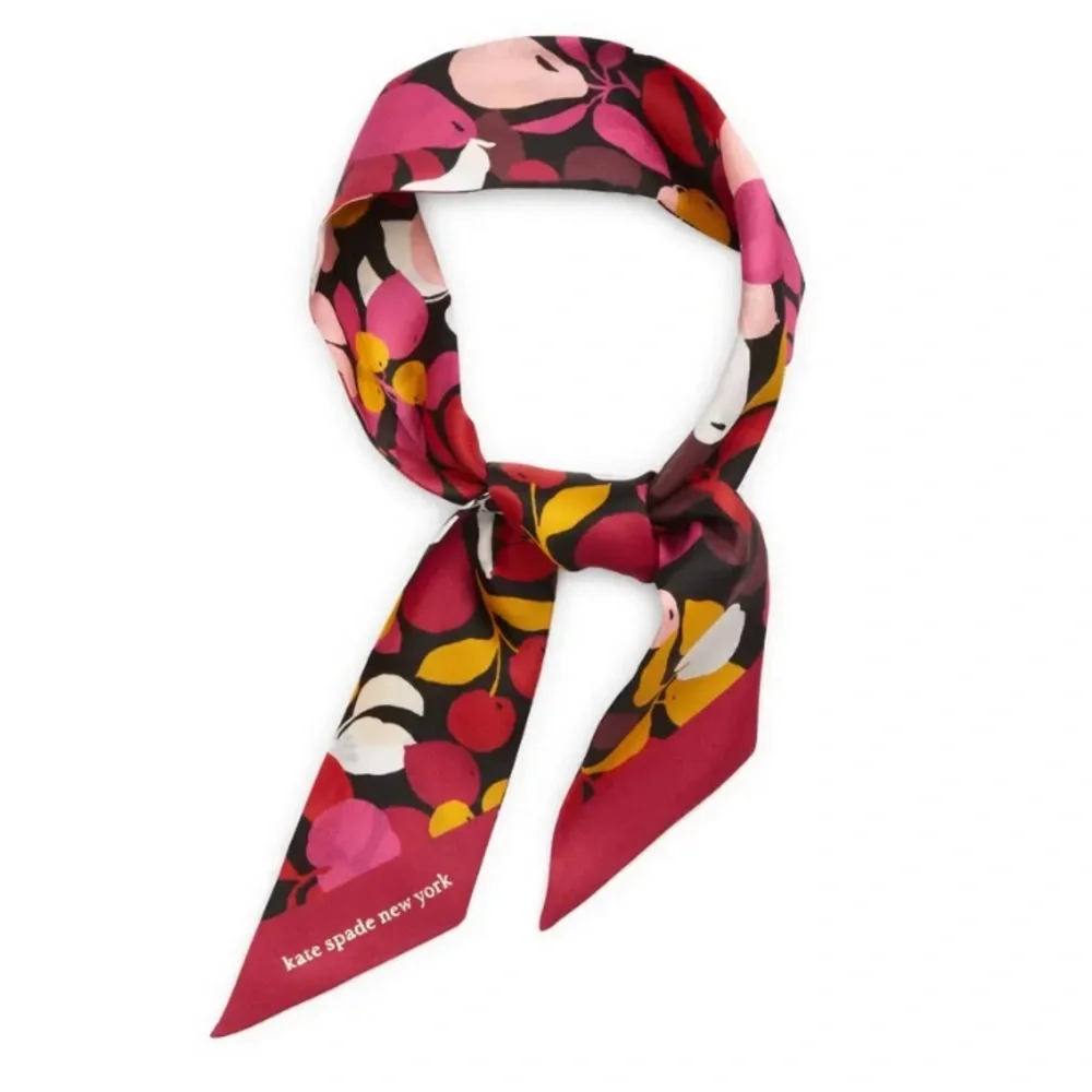 kate spade ♠️ Floral Print Silk Scarf with Red, Pink, Yellow and White Accents